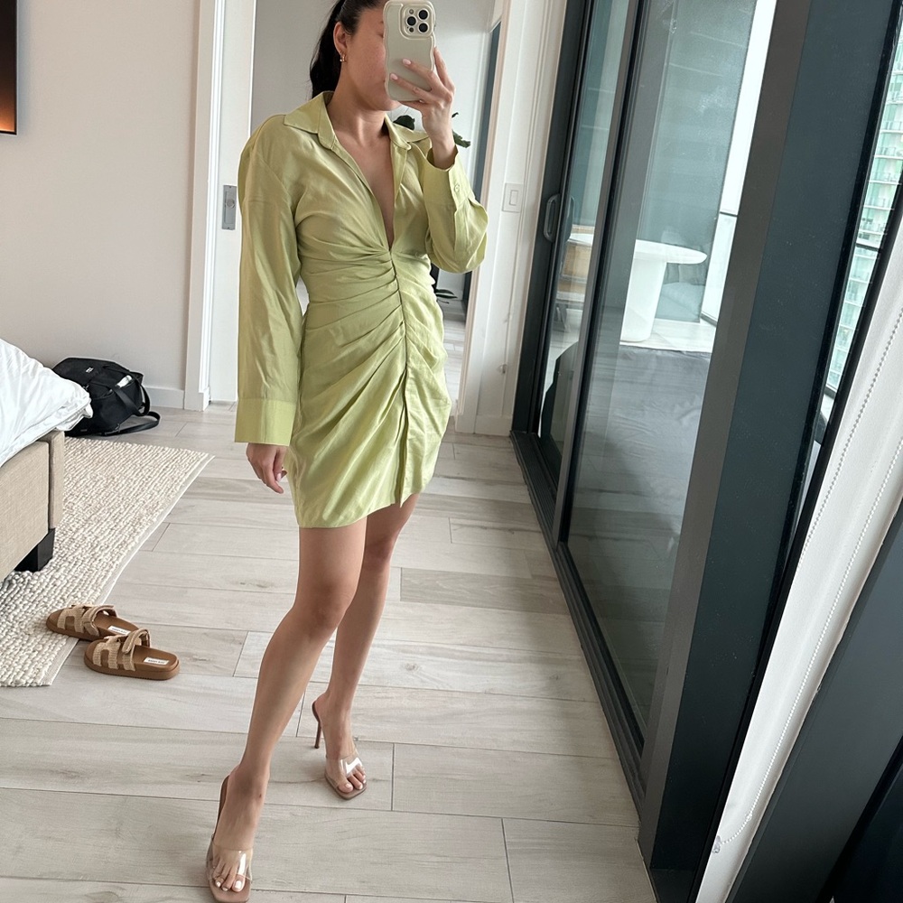 Zara Green Linen-like Dress in Size XS.